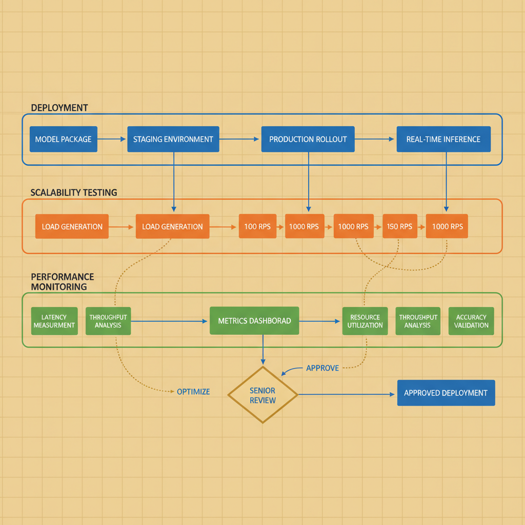 Concept architecture for Assist in deployment and evaluation of model scalability, performance, and reliability under the supervision of senior team members.