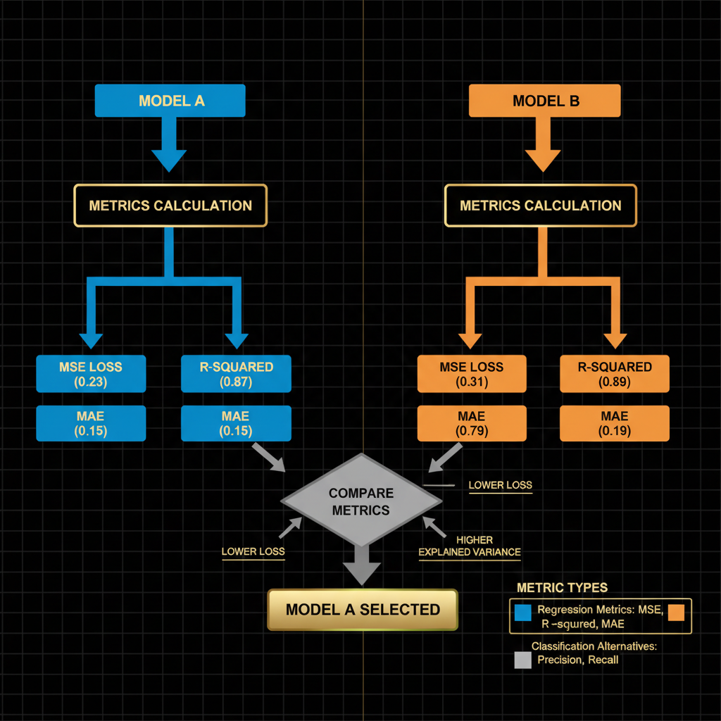 Concept architecture for Compare models using statistical performance metrics, such as loss functions or proportion of explained variance.