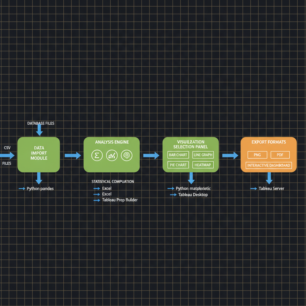 Concept architecture for Create graphs, charts, or other visualizations to convey the results of data analysis using specialized software.