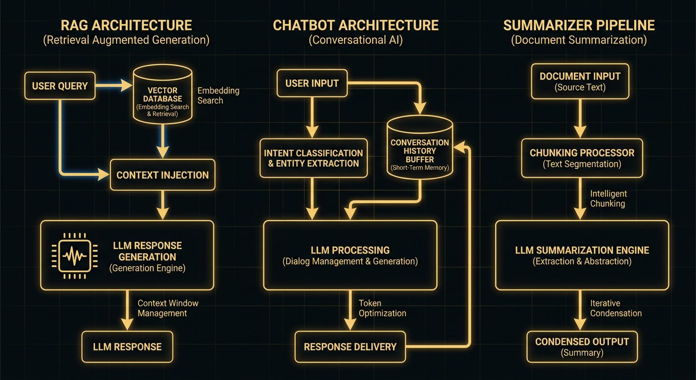 Concept architecture for Build LLM use cases such as RAGs, chatbots, and summarizers.
